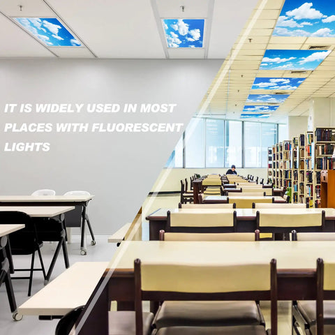 4 Pack Fluorescent Light Covers For Ceiling Panels With Cloud Pattern Backlit Film Material Easy Install Light Filters For Office and School 4x2 Feet
