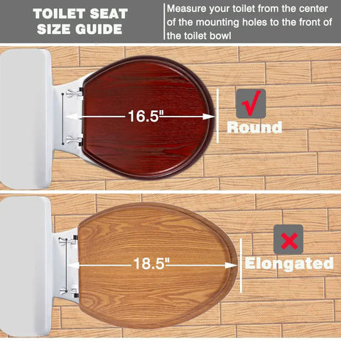 Size guide for Durable Round Wood Toilet Seat With Chrome Hinges Fits Standard American Toilets 17 By 15 Inches Natural Wood