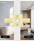 Gold Door Knob Set 5 Pack With Sleek Boss Look Corner Design Keyless Passage Handles on dual room divider