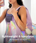 Woman carrying Soap Bubble Large Jelly Tote With Phone Pouch For Women Iridescent Waterproof Tote Bag