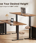 55 Inch L Shaped Electric Standing Desk With Drawers And File Cabinet Sets For Home Office Sit Stand Computer Desk In Walnut And Black Height Adjustable Ergonomic Workstation For Writing And Productivity, showing height options of 28.4 to 47.2 inches