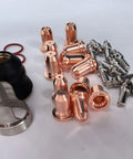 27Pc Plasma Cutter Tip Kit For IPT-60/PT-60 And IPT-40/PT40 Hafnium-Copper Electrodes And Copper Nozzles arranged on table
