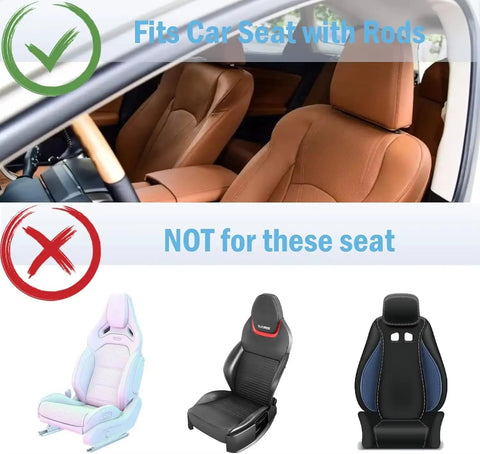 No Jiggle Rear Car Desk For Tesla Cybertruck Heavy Duty Anti Wobble Backseat compatibility image shows supported and unsupported car seats.