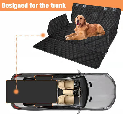 Heavy Duty Waterproof SUV Cargo Liner For Dogs With Bumper Flap Protector, Black non-slip mat in trunk with dog, universal fit