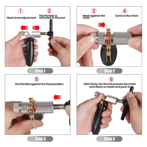 Instructions using the Bike Chain Breaker Tool Universal For 7 8 9 10 11 Speed Chains Link Removal No Sweat Rusty Chain Repair Made Simple