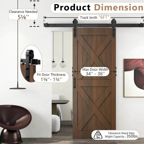 6 Ft Heavy Duty Sliding Barn Door Hardware Kit With Track Rail And Quiet Smooth Operation installed on wooden door