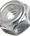 Close-up of Workhorse Grade Carbon Steel Lock Nuts With Zinc Plating And Nylon Insert for M4-0.70 coarse threads.