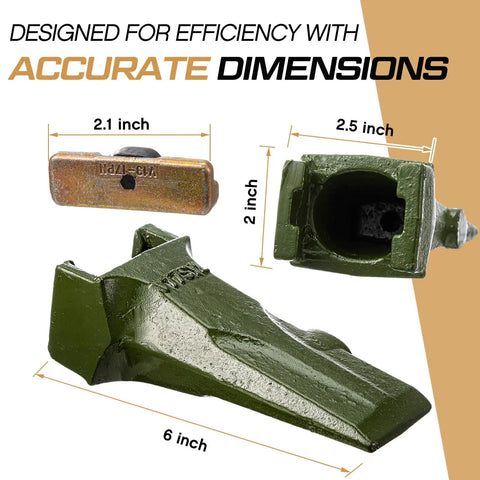 Five Pack V17SYL Bucket Teeth With Flex Pins For Excavator Backhoe Loader Fits V17 17SYL Heavy Duty Beefy Digging Tooth Replacement Set For Everyday Projects. Green alloy steel, 6 x 2.5 x 2 inches.