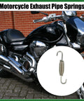 Universal Stainless Steel Motorcycle Muffler Exhaust Pipe Spring Set 68mm 2.68 Inch, showcased with motorcycle in background.