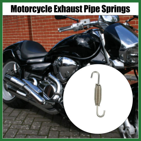 Universal Stainless Steel Motorcycle Muffler Exhaust Pipe Spring Set 68mm 2.68 Inch, showcased with motorcycle in background.