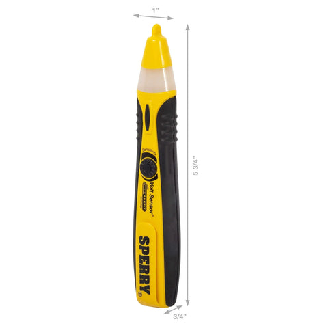 Dead Simple Adjustable Non Contact Voltage Sensor Tests 12 To 1000 V AC Fast With Loud Audio Tone And Clear Flashing Light Tough Rubberized Handle For Real Deal Electricians Today, yellow and black design.