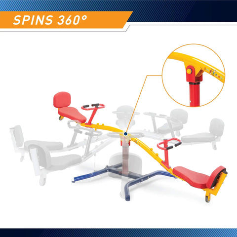 Spinning Teeter Totter Playground Set For Kids 360 Degree Rotation Teeter Totter With Impact Absorbing Seats display in red, yellow, blue