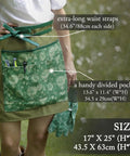 Close-up of garden apron with floral pattern, showing divided pockets and extra-long waist straps, part of Garden Stool And Kneeler Set