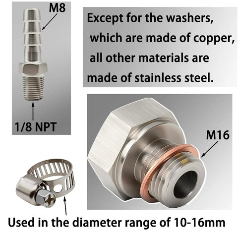 Pro Grade Stainless Steel Oil Pump Priming Adapter Kit For LS Engines LS1 LS2 LS3 LSX M16x1.5 to 1/8 NPT components