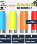 Four colored 12 Gauge Dummy Rounds for Dry Fire Drills Reusable Snap Caps with Rubber Primers Green Type 5 Pack Safe Practice Rounds.