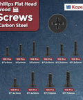 1000 Piece Phillips Flat Head Wood Screws Set Self Tapping Countersunk Screws In ST1 ST1.2 ST1.4 And ST1.7 Sizes 3mm To 6mm Carbon Steel Black for Woodworking Projects.