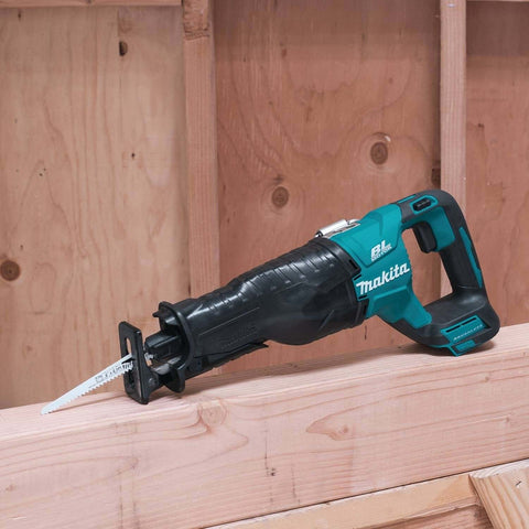 18V LXT Brushless Cordless Reciprocating Saw Tool Only With Variable Speed Trigger And Toolless Blade Change on wood surface