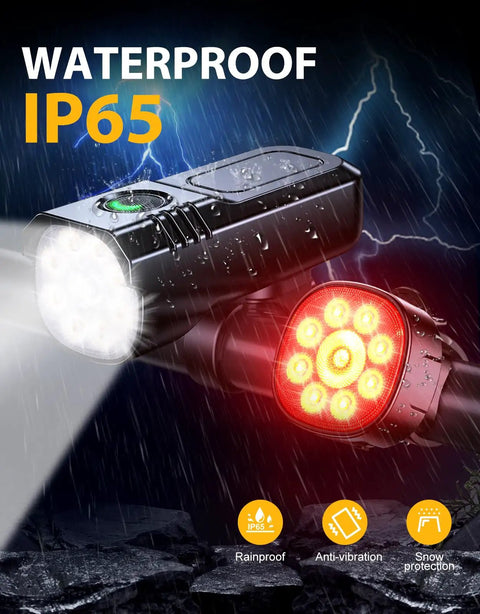 Beast Bright 1000 Lumen Bike Lights For Night Riding Front And Rear With 9 LED Headlight And 8 Flood Lights 8 Plus 7 Modes Durable Aluminum Alloy IP65 Waterproof Rechargeable Front And Rear Light Set For Safe Visible Cycling