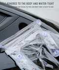 Hella Rugged Outdoor Ev Charger Cover For Electric Vehicles Offering secure suction mount, transparent PVC, and water-tight design on vehicle.