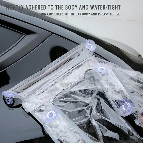Hella Rugged Outdoor Ev Charger Cover For Electric Vehicles Offering secure suction mount, transparent PVC, and water-tight design on vehicle.