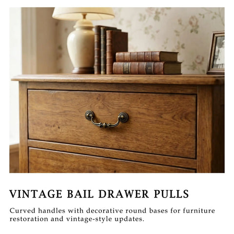 Six Pack Antique Brass Drop Bail Pulls For Furniture Standard Three And A Half Inch Center To Center Cabinet Handles