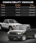 Two Toyota trucks compatible with Front Wheel Hub Bearing Replacement For Tacomas, 4Runners, Tundras, And Sequoias 1995 Through 2007
