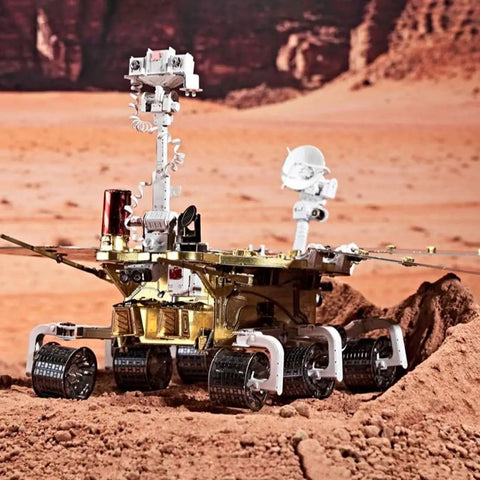 Space Rover 281+ Piece STEM Mechanical Explorer Puzzle Kit For Adults And Gearheads, DIY Aerospace Model For Home Desk Display, Educational Building Project Gift With Realistic Wheels, Antennas, And Discovery Detail, shown on red desert terrain