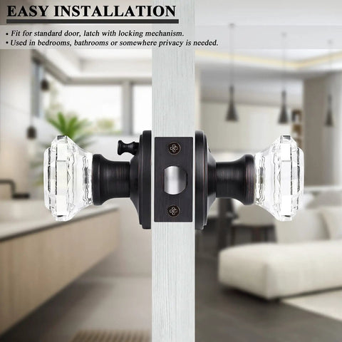 Octagon Crystal Door Knob Set For Privacy In Oil Rubbed Bronze Finish Clear Glass Knobs For Bathroom And Bedroom 5 Pack Modern Interior Hardware With Easy Privacy Function And Dope Shine on interior door