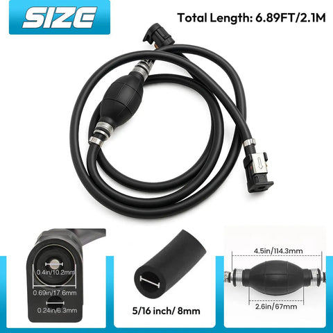 Rugged Universal 6.89 Ft Fuel Line Kit For Marine Outboard Boats And RVs With Primer Bulb, Clamps And Connector, 5/16 In Inner Diameter (8 Mm), 7/16 In Outer, Low Permeation Rubber Hose Ethanol Ready, Yamaha Compatible