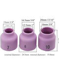Top Notch Pro Grade TIG Welding Stubby Gas Lens Alumina Nozzles And Ceramic Cups 10 Pack Five Eighths Inch 16mm 54N12SW shown size info