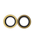 Trailer And RV Hub Grease Seals For EZ Lube 3500 Pound Axles Two Pack Fits One Three Eighths Inch Wheel Bearing Double Lip Style Seal Size 1.719 By 2.565 By.500 Inches, two grease seals top view, brass and rubber material.
