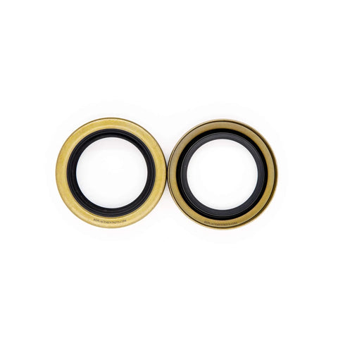 Trailer And RV Hub Grease Seals For EZ Lube 3500 Pound Axles Two Pack Fits One Three Eighths Inch Wheel Bearing Double Lip Style Seal Size 1.719 By 2.565 By.500 Inches, two grease seals top view, brass and rubber material.