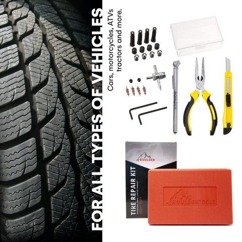 Heavy Duty Tire Repair Kit For Cars, Trucks, Motorcycles, And ATVs Complete Flat Fix Plug Set with tools and storage case
