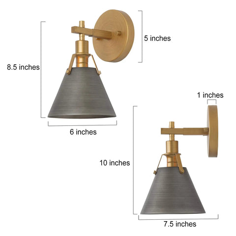 Antique Brass And Black Silver Finish Wall Sconce Lighting Fixture Modern Vintage 1 Light Wall Mounted Lamp dimensions