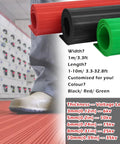 Top Notch Job Site Ready Heavy Duty Rubber Insulating Mat with red and black rolls for electrical safety, customizable lengths.