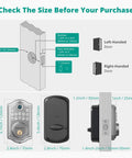 Dimensions and installation guide for Slick Fingerprint Keyless Entry Door Lock With Sturdy Lever Handle Set In Brushed Nickel Finish.