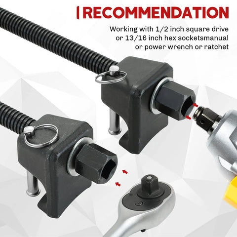 MacPherson Strut Spring Compressor Tool Kit with locking pins and 1/2 inch socket compatibility for auto repairs