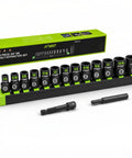 Hyvast Heavy Duty Impact Bolt Extractor Socket Set, 15 Pieces 3/8 Inch Drive, CR-MO Steel Bits For Effortless Removal Of Stripped Rusted Frozen Damaged Fasteners And Nuts, with adapter