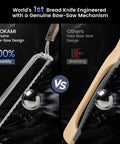 World's First Real Bow Design Sourdough Bread Slicer With Razor Sharp Edge For Crusty Loaves, 420J2 Stainless Steel Kitchen Knife, Four Thickness Scale Marks, Effortless Slices Without Crumbs, Gift For Mom, Must Have Kitchen Tool, comparing genuine vs fake bow-saw design.