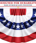 Close-up of Eight Pack Pleated Bunting Flags 1.5x3 Feet For Outdoor Use Red White And Blue with stars and stripes pattern.
