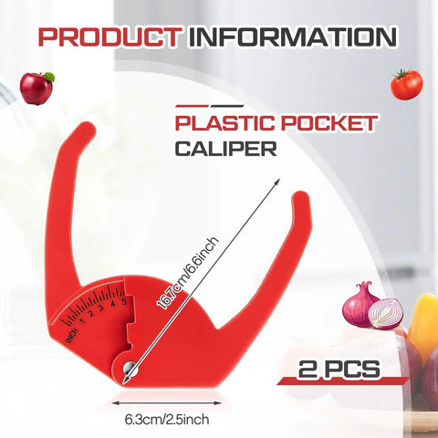 Two Pack Plastic Pocket Calipers Set With 7 Inch Range Red Easy To Read Quarter Inch Scale Portable Measuring Tool