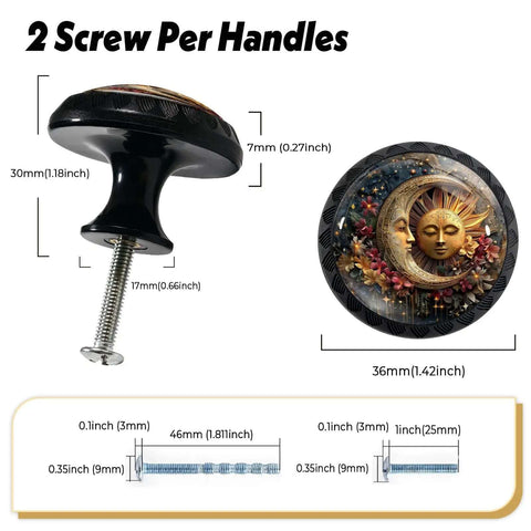 Sun And Moon Floral Cabinet Knobs 4 Pack Acrylic Round Drawer Pulls sizes and details with screws