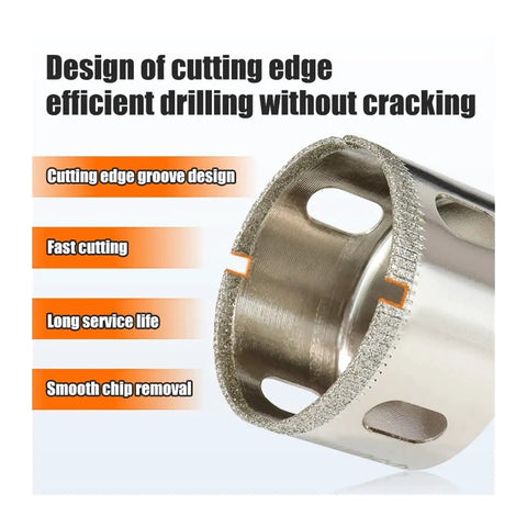 Premium Diamond Coated Hole Saw Bits Set For Drilling Tile Glass Marble Granite And Stone With Cup Shape Design That Provides Smooth Clean Holes Without Chipping Or Cracking While Matching Your Standard Handheld Power Drill For Super Easy Home, diamond hole saw bit close-up