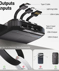 20000mAh Solar Power Bank Portable Charger With Built In Cables And Wireless Charging, showing output and input ports