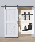 6.6Ft Barn Door Hardware Kit With Adjustable Floor Guide For Quiet, Smooth Sliding - Black I Shape Hanger installed on door