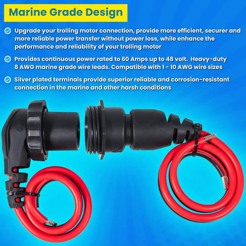 Beefed Up Heavy Duty Trolling Motor Plug And Receptacle With 60 Amp Circuit Breaker 8 AWG wire, marine-grade design image