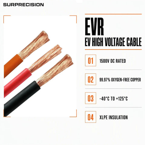 Top Shelf Heavy Duty EV High Voltage Cable 350 Kcmil XLPE Insulated 1500V DC Power Line 9.8 Foot Black showing copper strands.