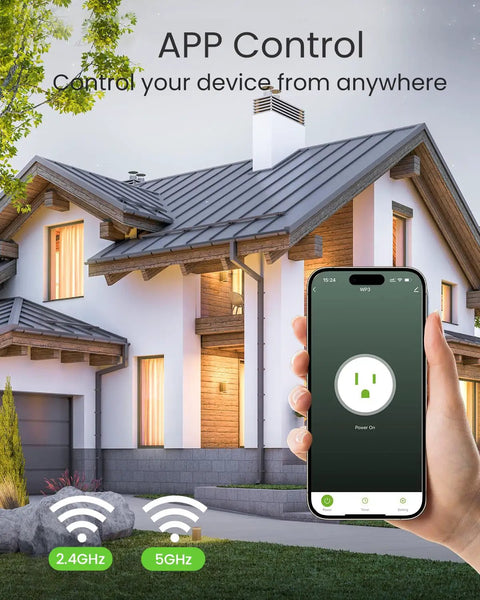 App showing Dual Band Smart Plug with Remote Control, Works With Alexa And Google Home, 5GHz And 2.4GHz WiFi, in use outside home