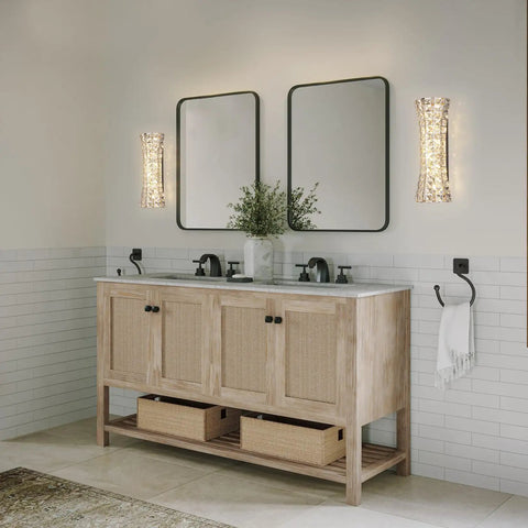 Bathroom with twin mirrors and Crystal Wall Sconces Modern Chrome Luxury Indoor Lighting for elegant vanity ambiance.