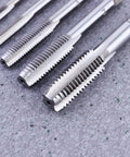 7 Piece Steel Screw Tap Set For Metalworking And DIY Projects, Heavy Duty HSS taps close-up